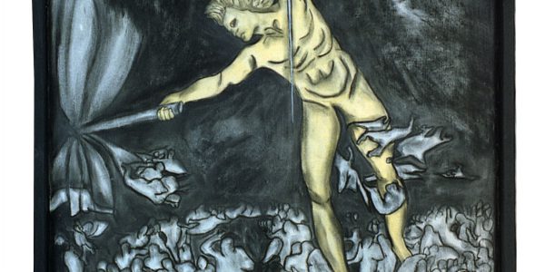 Apocalisse, acrilico e carboncino su tela, cm. 120×78, 2001.