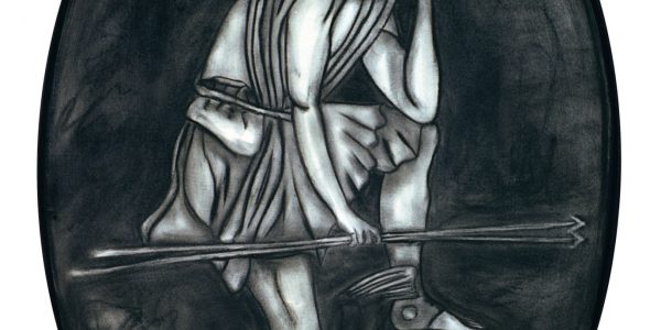 Ermes, carboncino su legno telato, cm.92,5×63,5