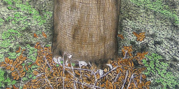 Foglie secche, acrilico e carboncino su carta telata, cm.38×51, 2017.