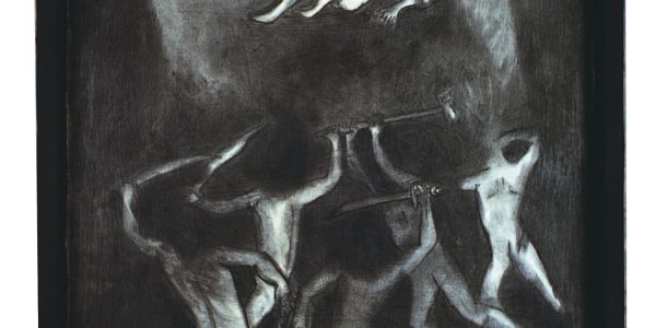 Guerra, carboncino su tela, cm. 80×60