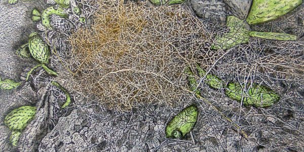 Intreccio, acrilico e carboncino su carta telata, cm64x84, 2016.