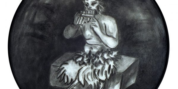 Pan,  carboncino su legno telato, cm. 60×60.