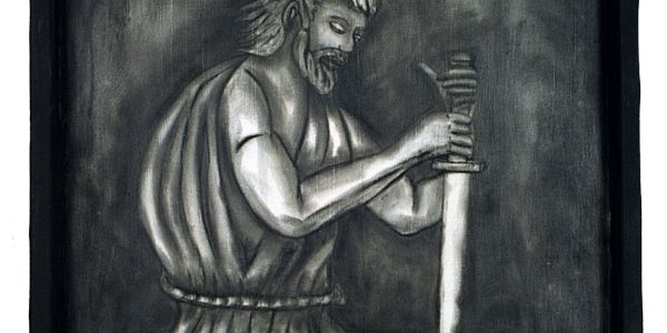 Scavo, carboncino su tela, cm. 80×60.