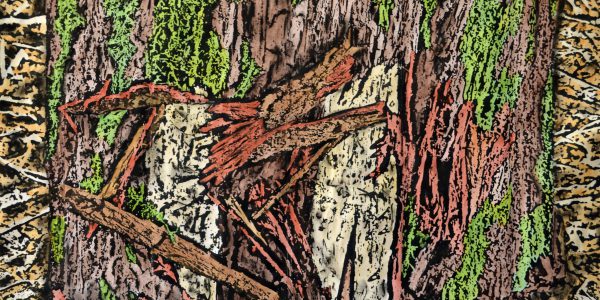 Tronco scalfito, acrilico e carboncino su carta telata, cm.78,5×59, 2014.