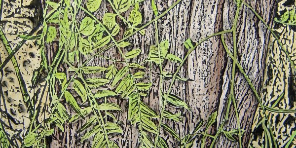 Tronco tagliato – acrilico su carta telata, cm.106,5×79,5, 2014