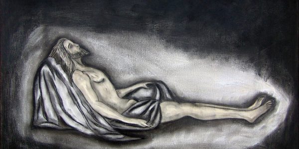 Deposizione, carboncino su tela, cm.50×70, 2001